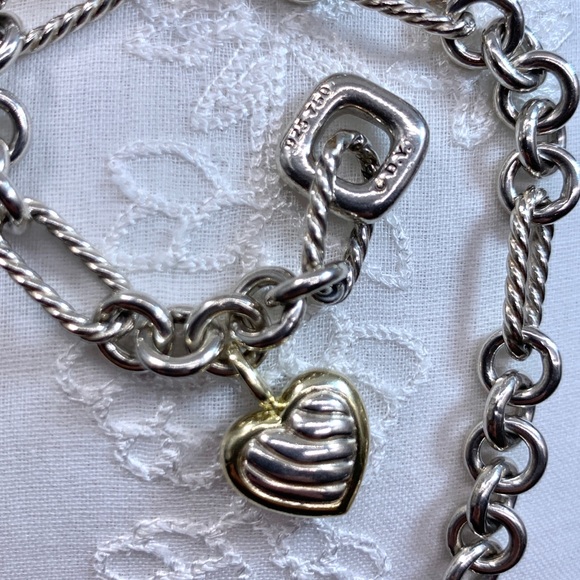 David Yurman SS 18k Heart Figaro Link Bracelet - Picture 4 of 6